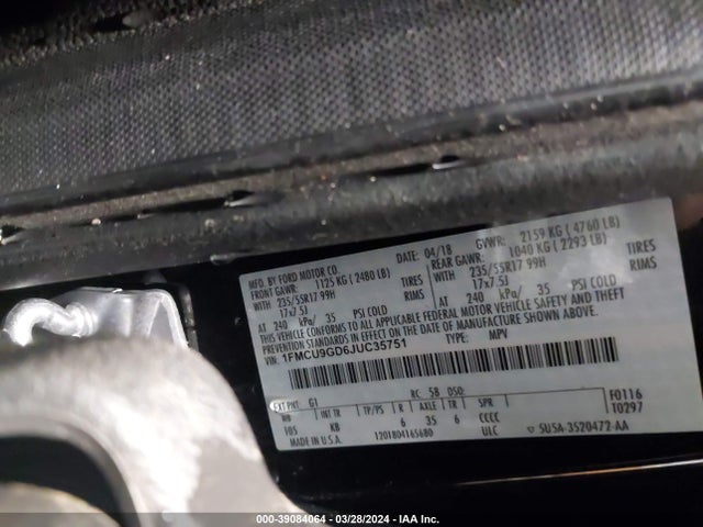 Ford ESCAPE SE 2018 1FMCU9GD6JUC35751 Image 9