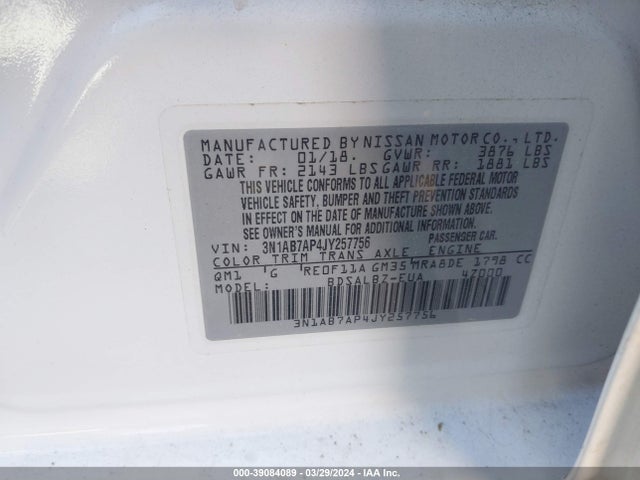 Nissan SENTRA S 2018 3N1AB7AP4JY257756 Image 9
