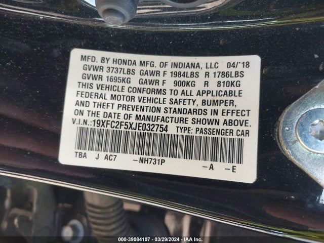 Honda Civic Lx 2018 19XFC2F5XJE032754 Image 9