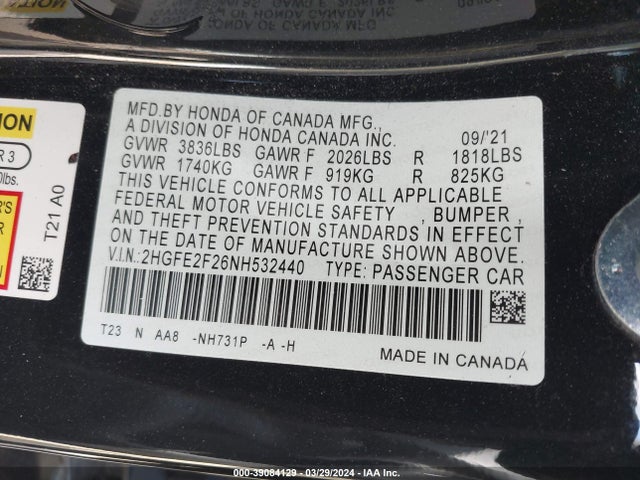 Honda Civic Lx 2022 2HGFE2F26NH532440 Image 9