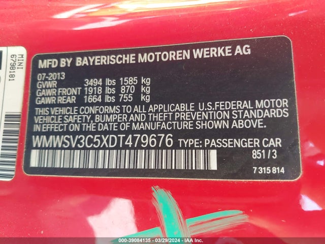 2013 MINI HARDTOP WMWSV3C5XDT479676 Photo 8