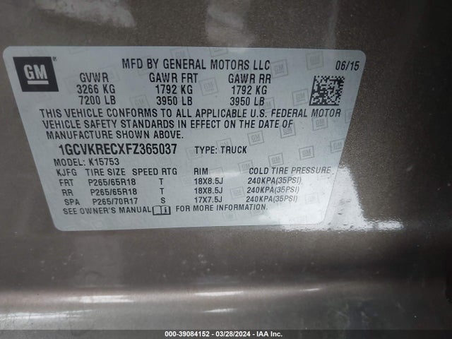 Chevrolet Silverado 1500 2lt 2015 1GCVKRECXFZ365037 Image 9