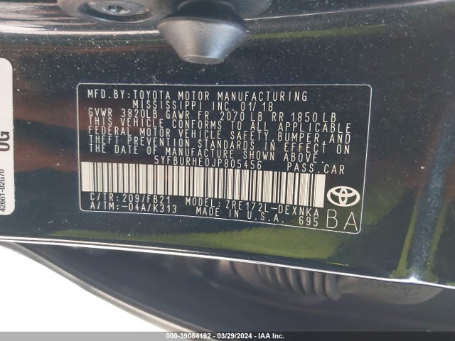 Toyota COROLLA LE 2018 5YFBURHE0JP805456 Image 9