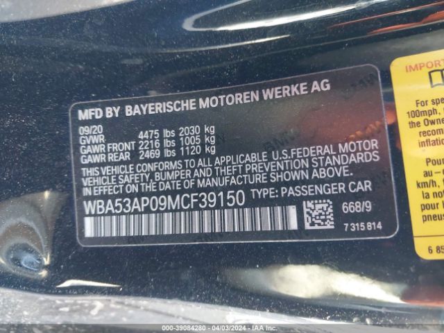 WBA53AP09MCF39150 BMW 430I
