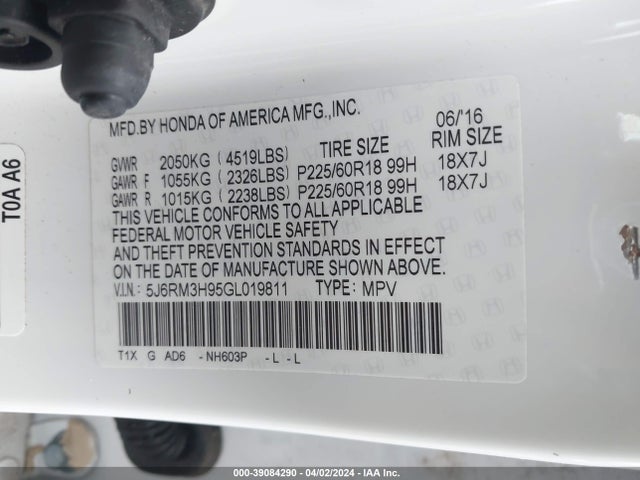 Honda Cr-v Touring 2016 5J6RM3H95GL019811 Image 9