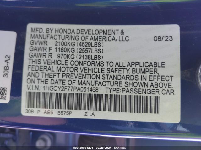 1HGCY2F77PA061468 Honda Accord Hybrid Sport-l