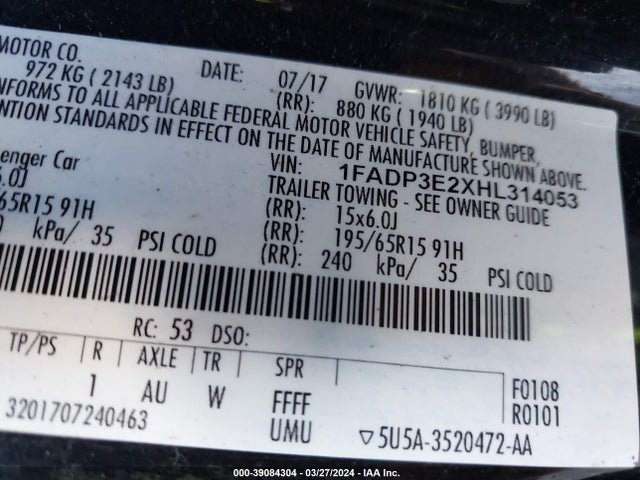Ford FOCUS S 2017 1FADP3E2XHL314053 Image 9