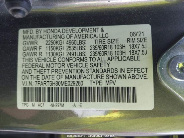 7FART6H80ME029280 Honda Cr-v Hybrid Ex-l