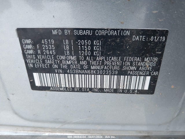 Subaru Legacy 2.5i Limited 2019 4S3BNAN68K3023539 Image 9