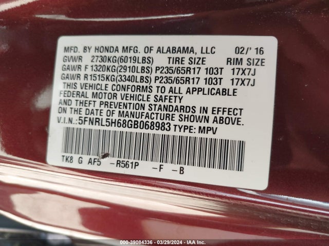 Honda Odyssey Ex-l 2016 5FNRL5H68GB068983 Image 9