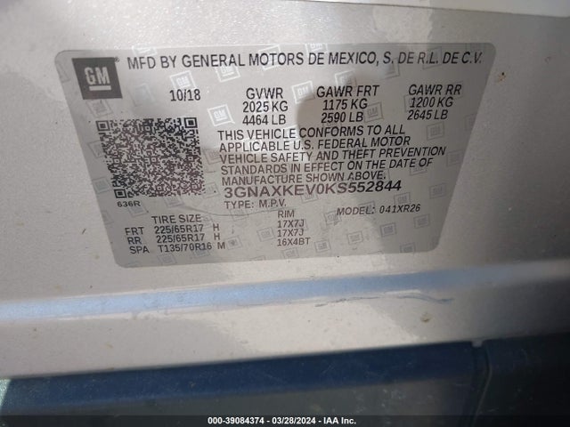 Chevrolet EQUINOX LT 2019 3GNAXKEV0KS552844 Image 9