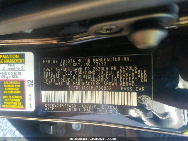 Toyota CAMRY SE 2023 4T1G11AK3PU766952 Image 9