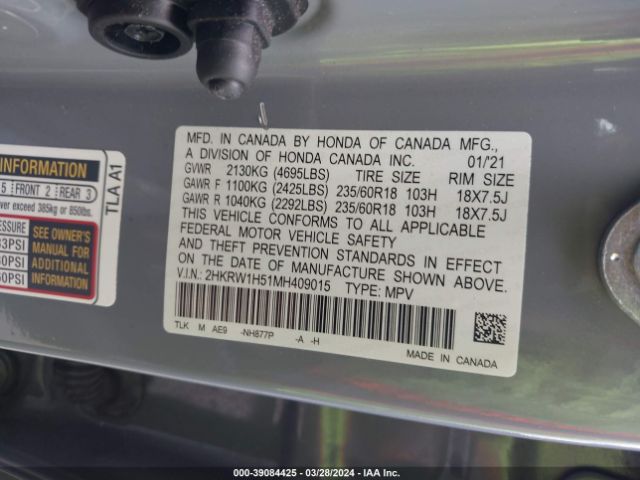 2HKRW1H51MH409015 Honda Cr-v 2wd Ex