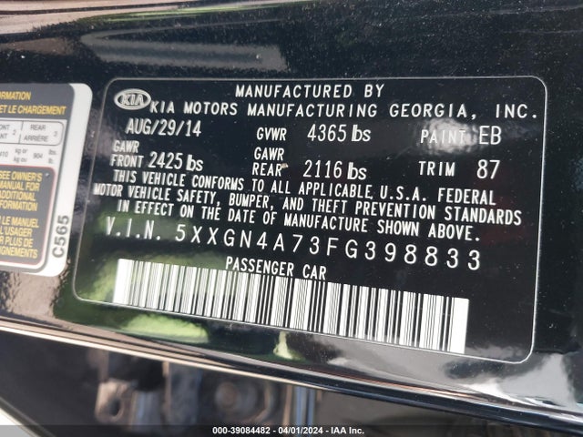 KIA OPTIMA EX 2015 5XXGN4A73FG398833 Image 9