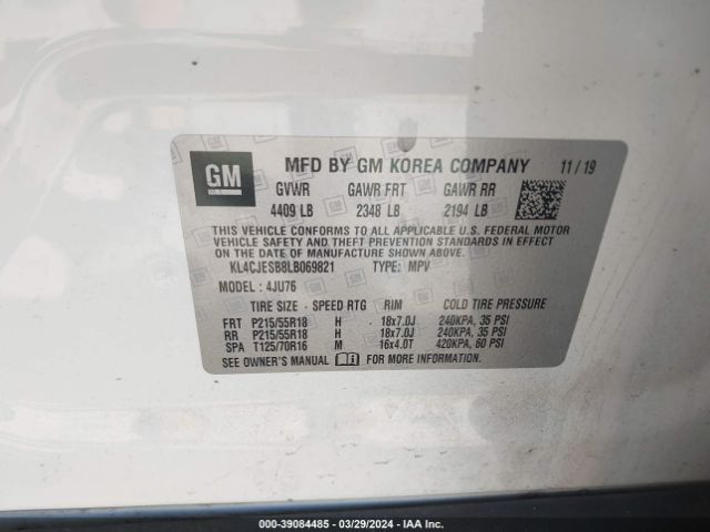 KL4CJESB8LB069821 Buick Encore Awd Preferred