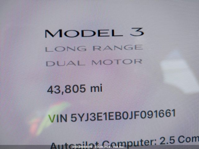 5YJ3E1EB0JF091661 Tesla Model 3 Long Range/performance