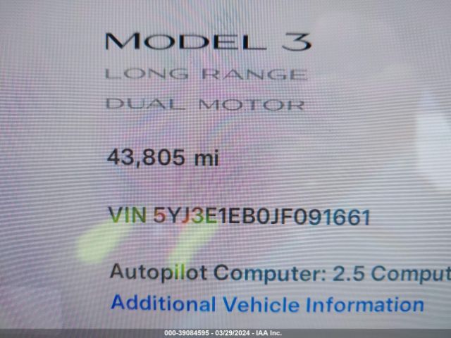 5YJ3E1EB0JF091661 Tesla Model 3 Long Range/performance