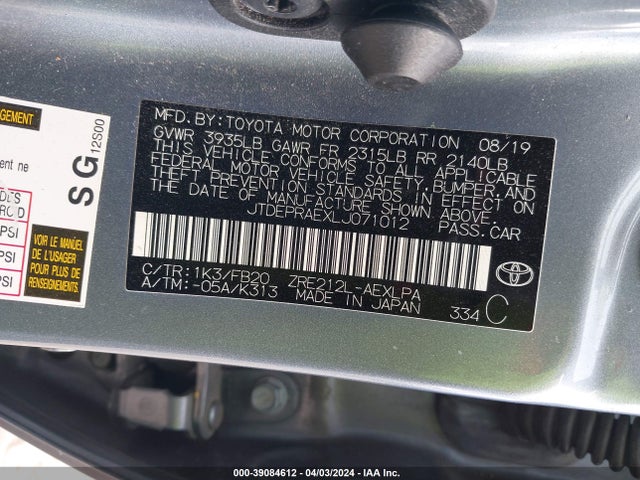 Toyota COROLLA LE 2020 JTDEPRAEXLJ071012 Image 9