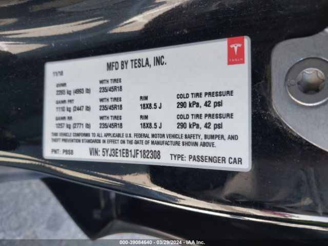 5YJ3E1EB1JF182308 Tesla Model 3 Long Range/performance