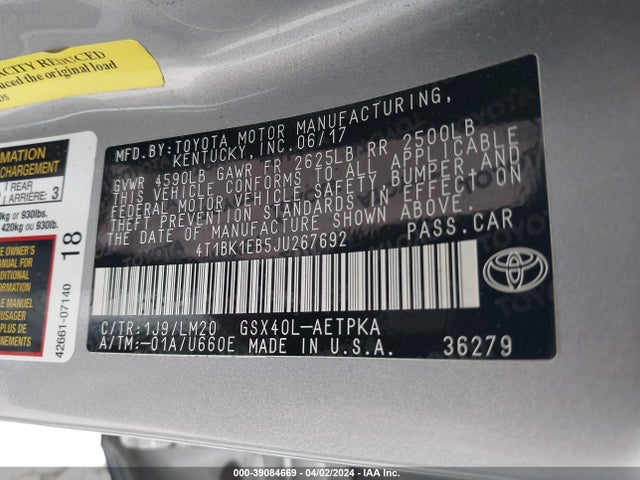 Toyota AVALON LIMITED 2018 4T1BK1EB5JU267692 Image 9