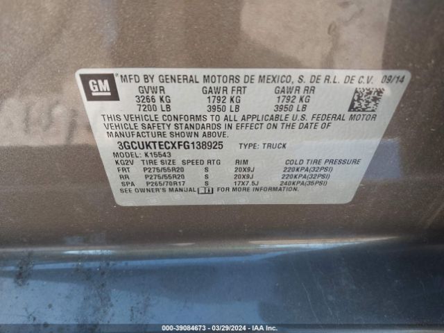 3GCUKTECXFG138925 Chevrolet Silverado 1500 High Country