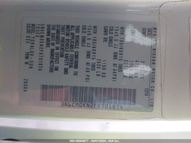 3N6CM0KN2FK701874 Nissan NV200 SV