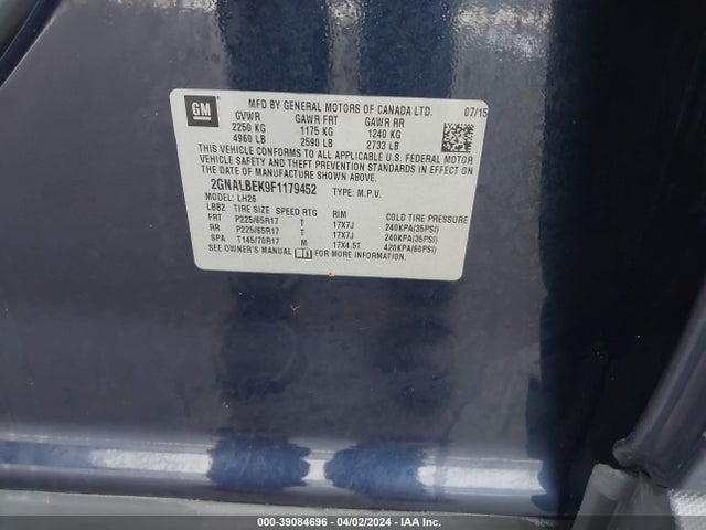 Chevrolet EQUINOX 1LT 2015 2GNALBEK9F1179452 Image 9