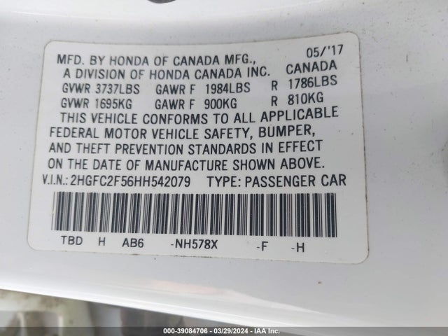 Honda Civic Lx 2017 2HGFC2F56HH542079 Image 9