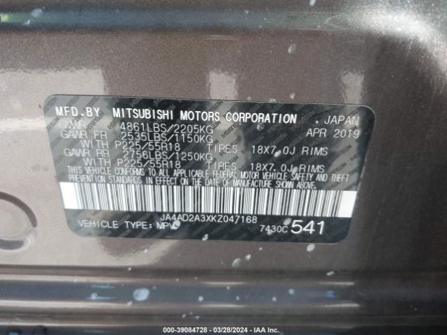 JA4AD2A3XKZ047168 Mitsubishi Outlander Es