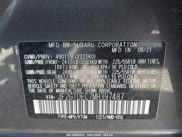Subaru CROSSTREK HYBRID 2021 JF2GTDEC7MH397487 Image 9