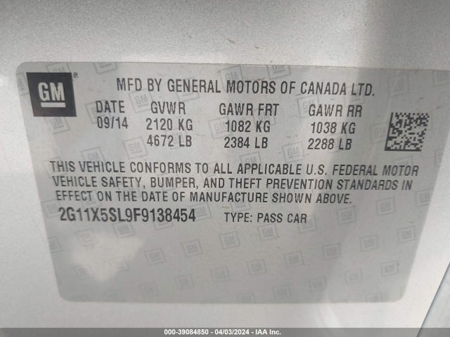 Chevrolet Impala 1fl 2015 2G11X5SL9F9138454 Image 9