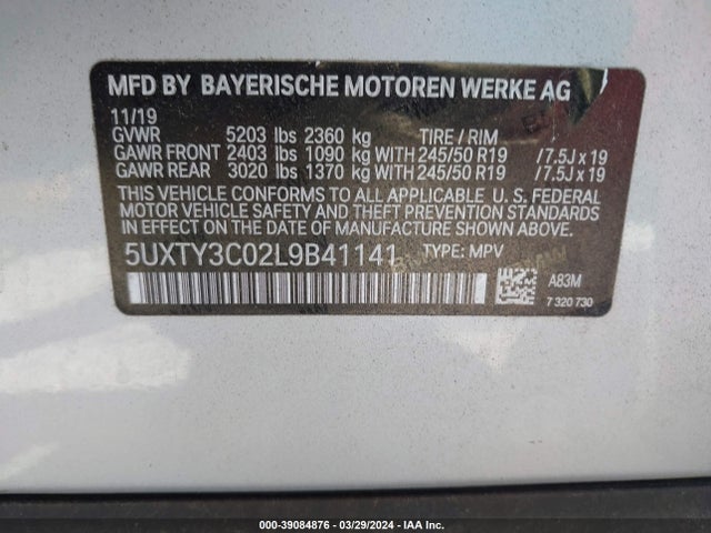 BMW X3 Sdrive30i 2020 5UXTY3C02L9B41141 Image 9