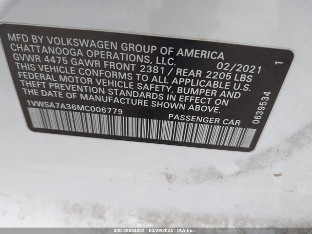 Volkswagen Passat 2.0t Se 2021 1VWSA7A36MC006779 Image 9