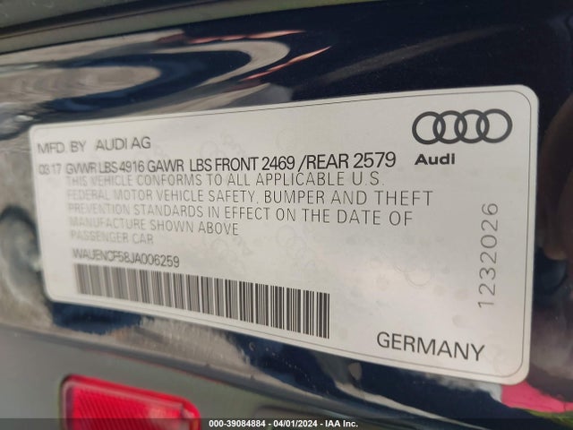 Audi A5 2.0t Premium 2018 WAUENCF58JA006259 Image 9