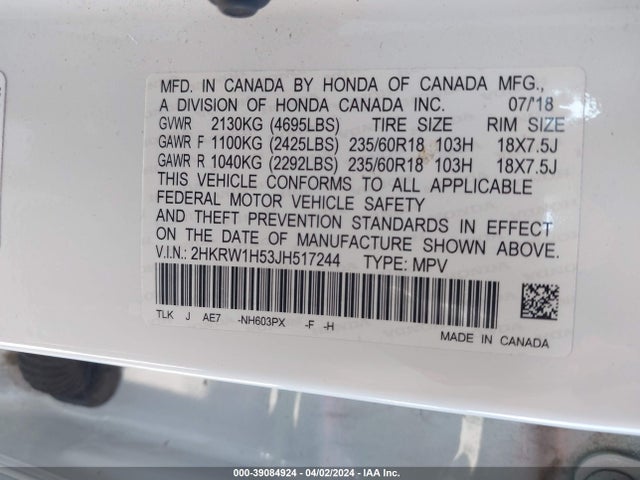 Honda CR-V EX 2018 2HKRW1H53JH517244 Image 9