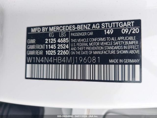 W1N4N4HB4MJ196081 Mercedes-Benz Gla 250 4matic