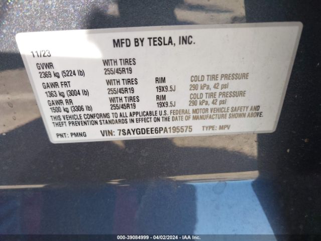 7SAYGDEE6PA195575 Tesla Model Y Awd/long Range Dual Motor All-wheel Drive