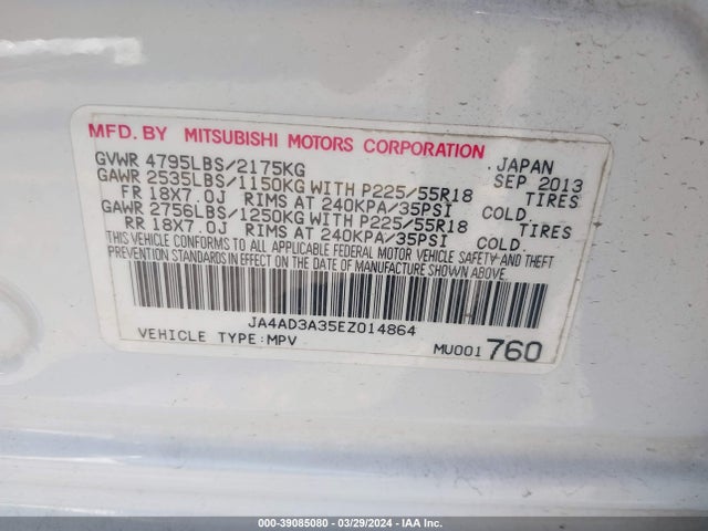 Mitsubishi Outlander Se 2014 JA4AD3A35EZ014864 Image 9