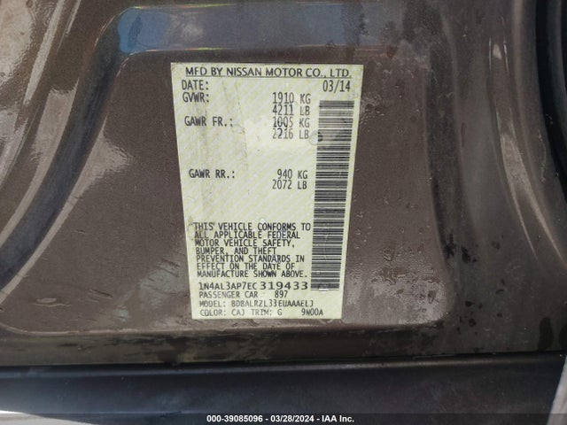 Nissan Altima 2.5 S 2014 1N4AL3AP7EC319433 Image 9