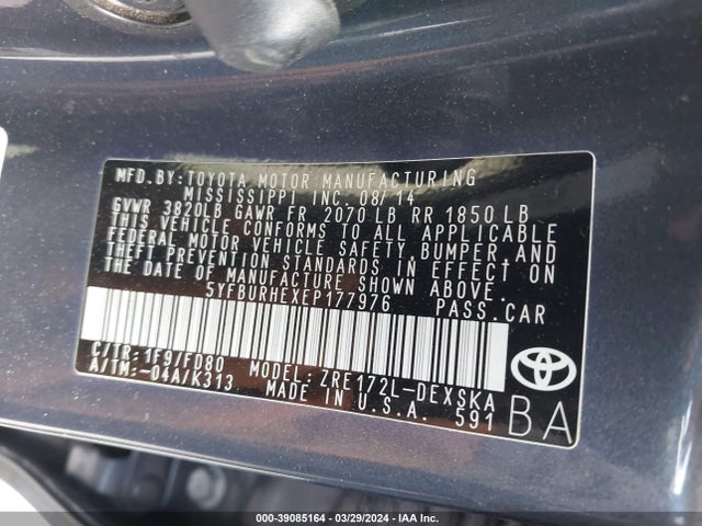 Toyota Corolla S Plus 2014 5YFBURHEXEP177976 Image 9