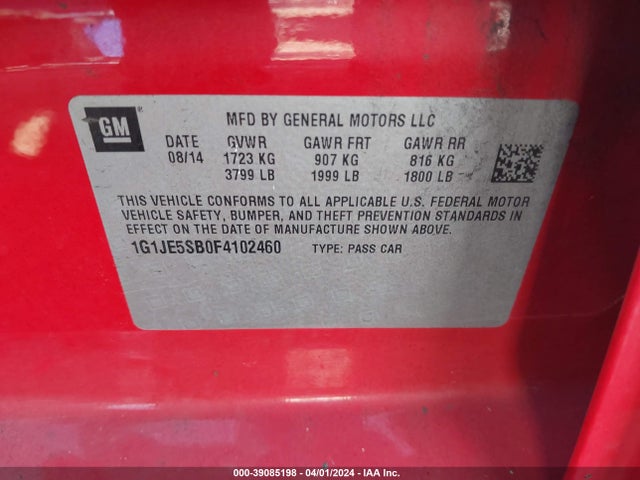 Chevrolet Sonic Ltz Auto 2015 1G1JE5SB0F4102460 Image 9