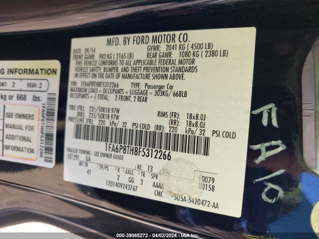 Ford Mustang Ecoboost 2015 1FA6P8TH8F5312266 Image 9