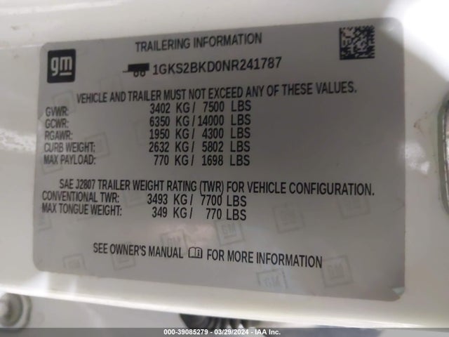GMC Yukon 4wd Slt 2022 1GKS2BKD0NR241787 Image 9
