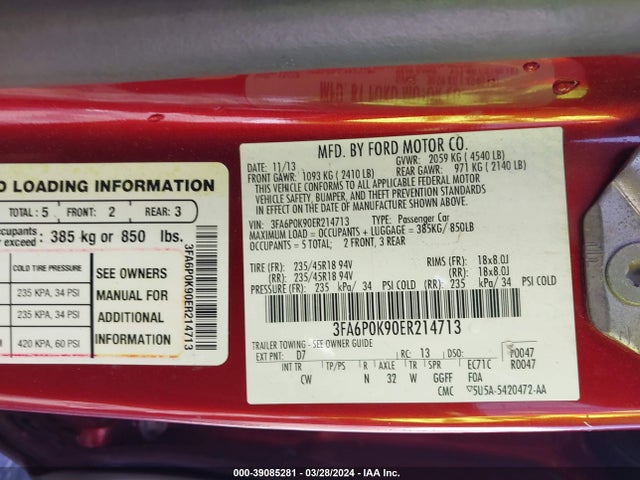 Ford Fusion Titanium 2014 3FA6P0K90ER214713 Image 9