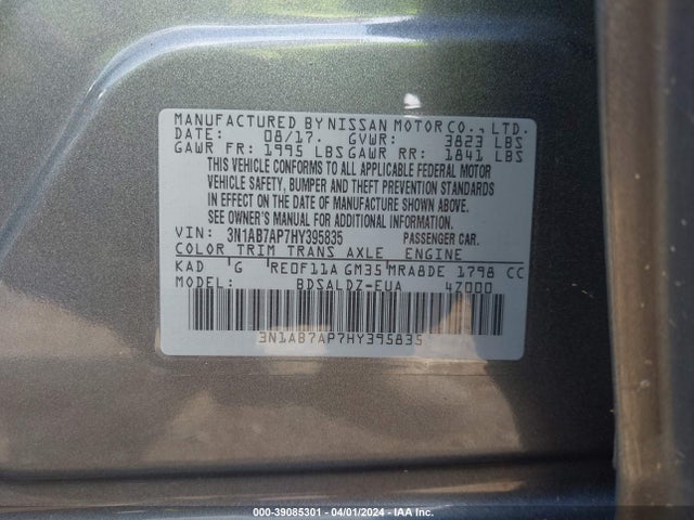Nissan SENTRA SV 2017 3N1AB7AP7HY395835 Image 9