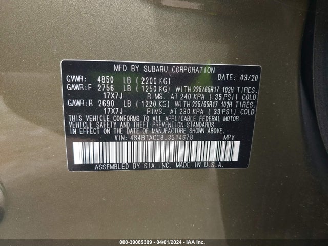 Subaru Outback Premium 2020 4S4BTACC8L3214678 Image 9