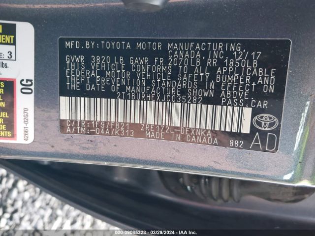 2T1BURHEXJC035282 Toyota COROLLA LE