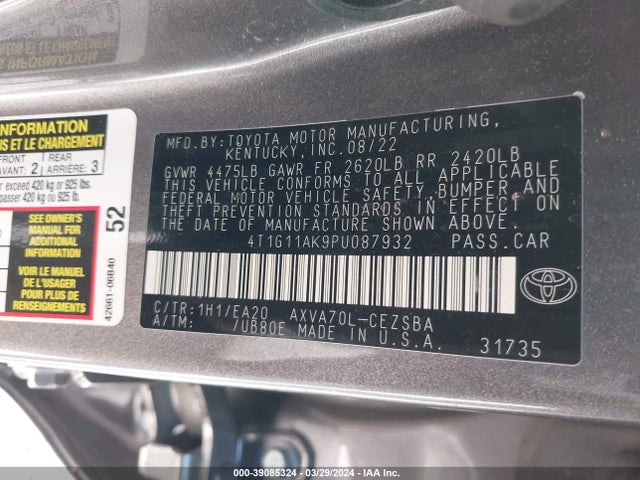 Toyota CAMRY SE 2023 4T1G11AK9PU087932 Image 9