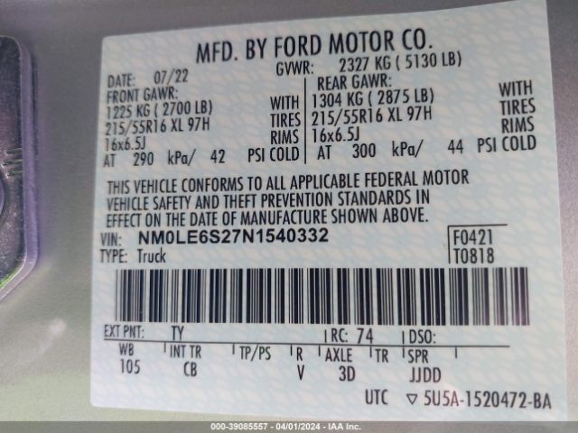 NM0LE6S27N1540332 Ford Transit Connect Xl