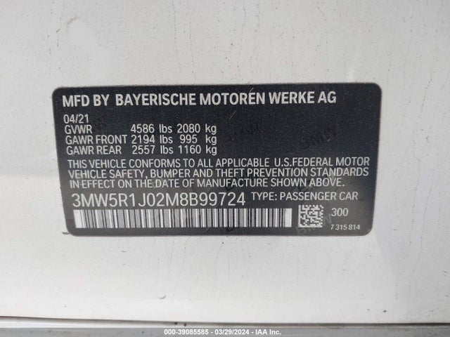 BMW 330I 2021 3MW5R1J02M8B99724 Image 9